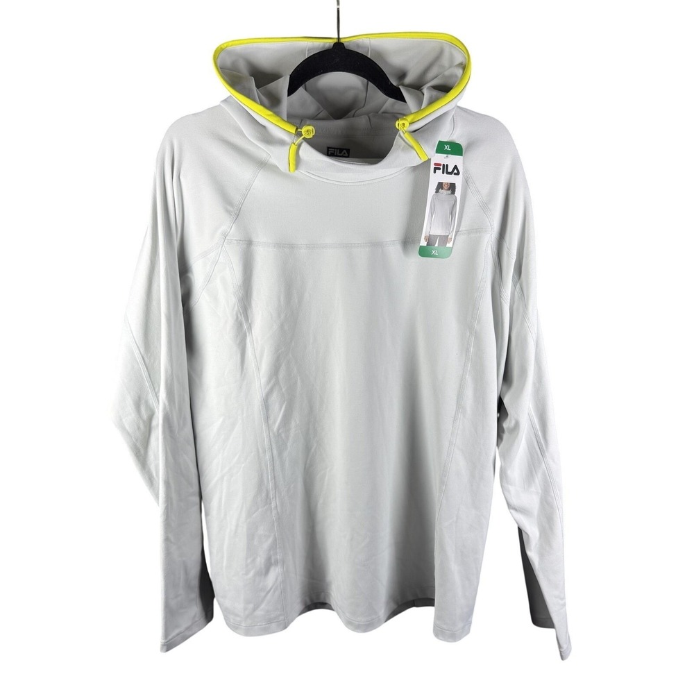 Fila Hoodie‎ Womens XL Gray Neon Yellow Trim Pullover Activewear